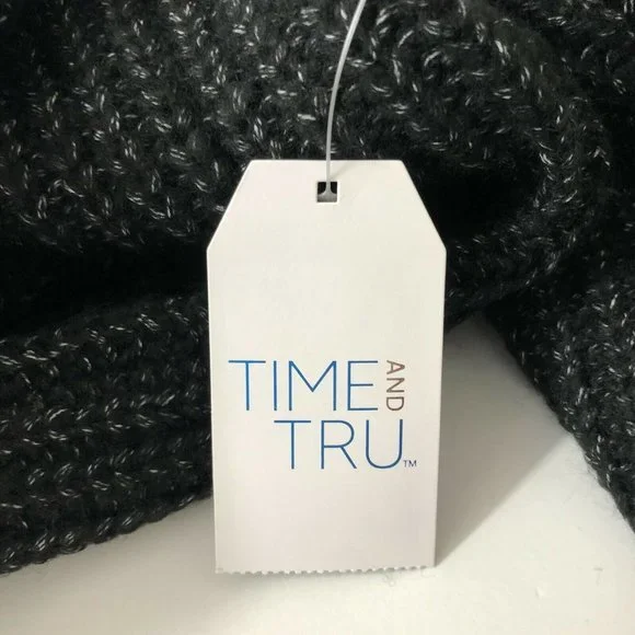 Time & Tru Womens Cowl Neck Sweater Black Heathered Longline Relaxed Fit Casual - Picture 7 of 12